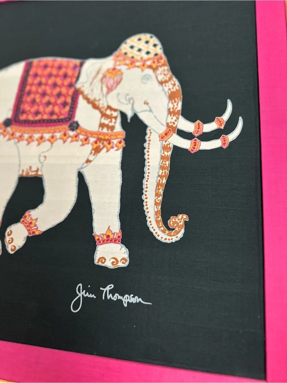 Jim Thompson Decorative Elephant fabric Wall Art in Hot Pink & Black
